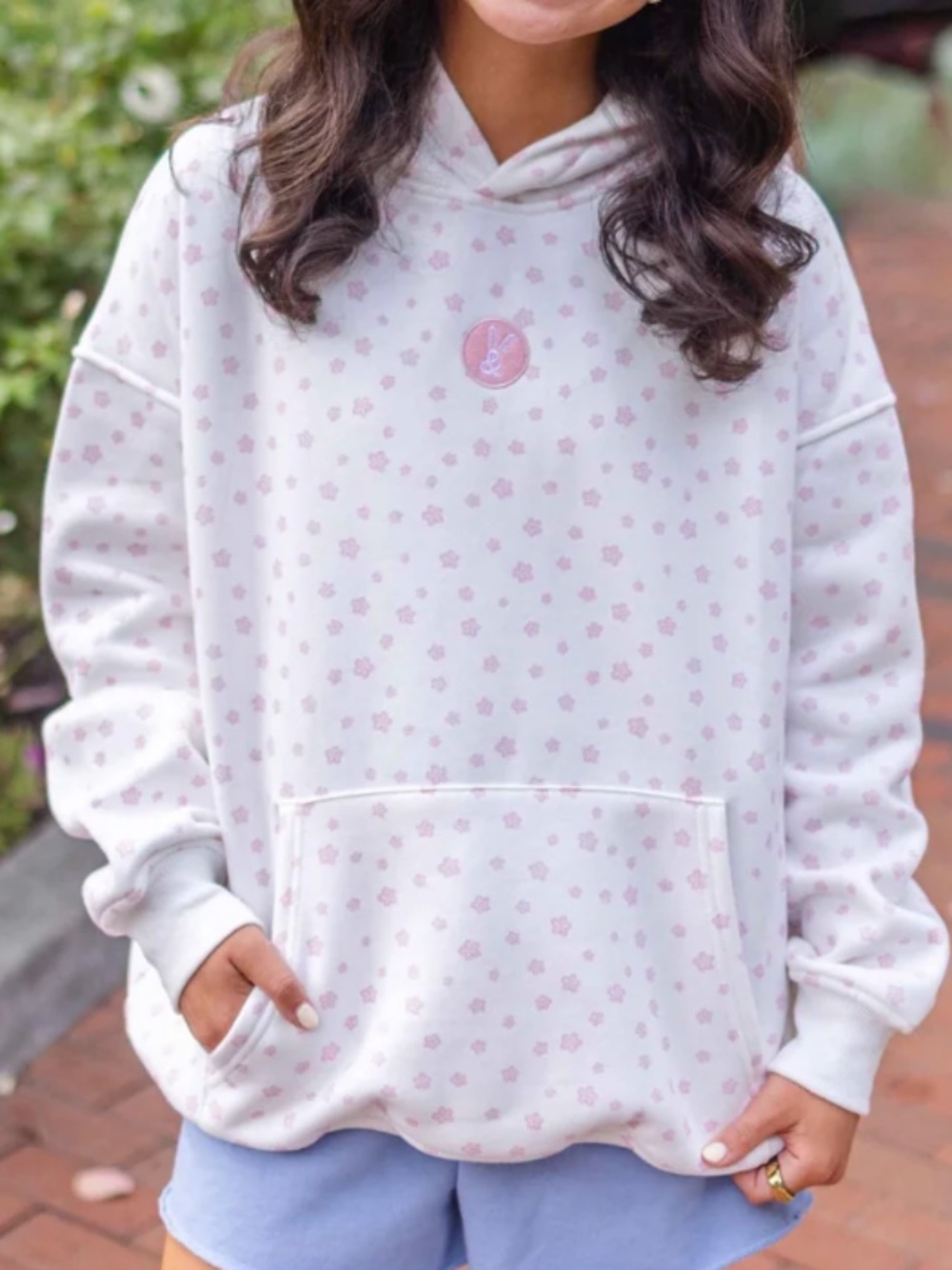 🌸 Bun & Covy, Floral Hoodie in Pastel Pink, XL 🌸